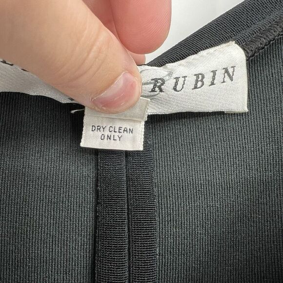 Vintage Lillie Rubin Black Midi Dress Side‎ Leg Slit Lace Sleeves Size Medium - Picture 9 of 10